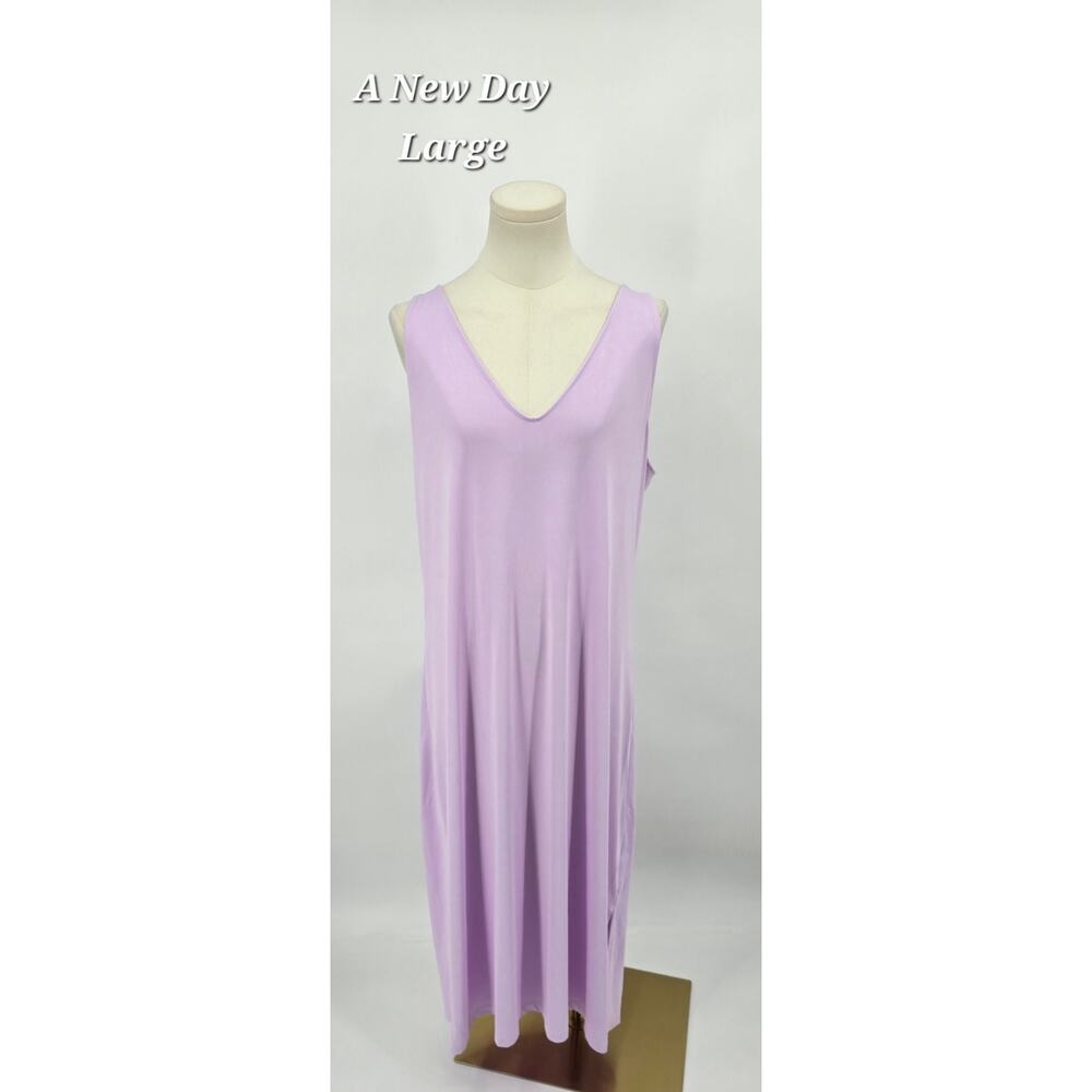 A New Day Lavender Lilac Sleeveless V-Neck Midi Dress – Size Large‎